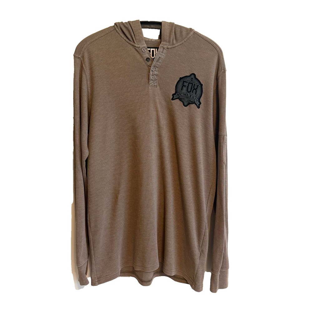 Fox MCMLXXIV Mens Y2K Thermal Hooded Henley M Streetwear Grunge Skater
